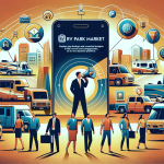 Illustration of diverse recreational vehicles and tech-savvy people symbolizing the innovative RV Park Market platform in 'A New Era in Commercial Recreational Vehicle Property Transactions' article.